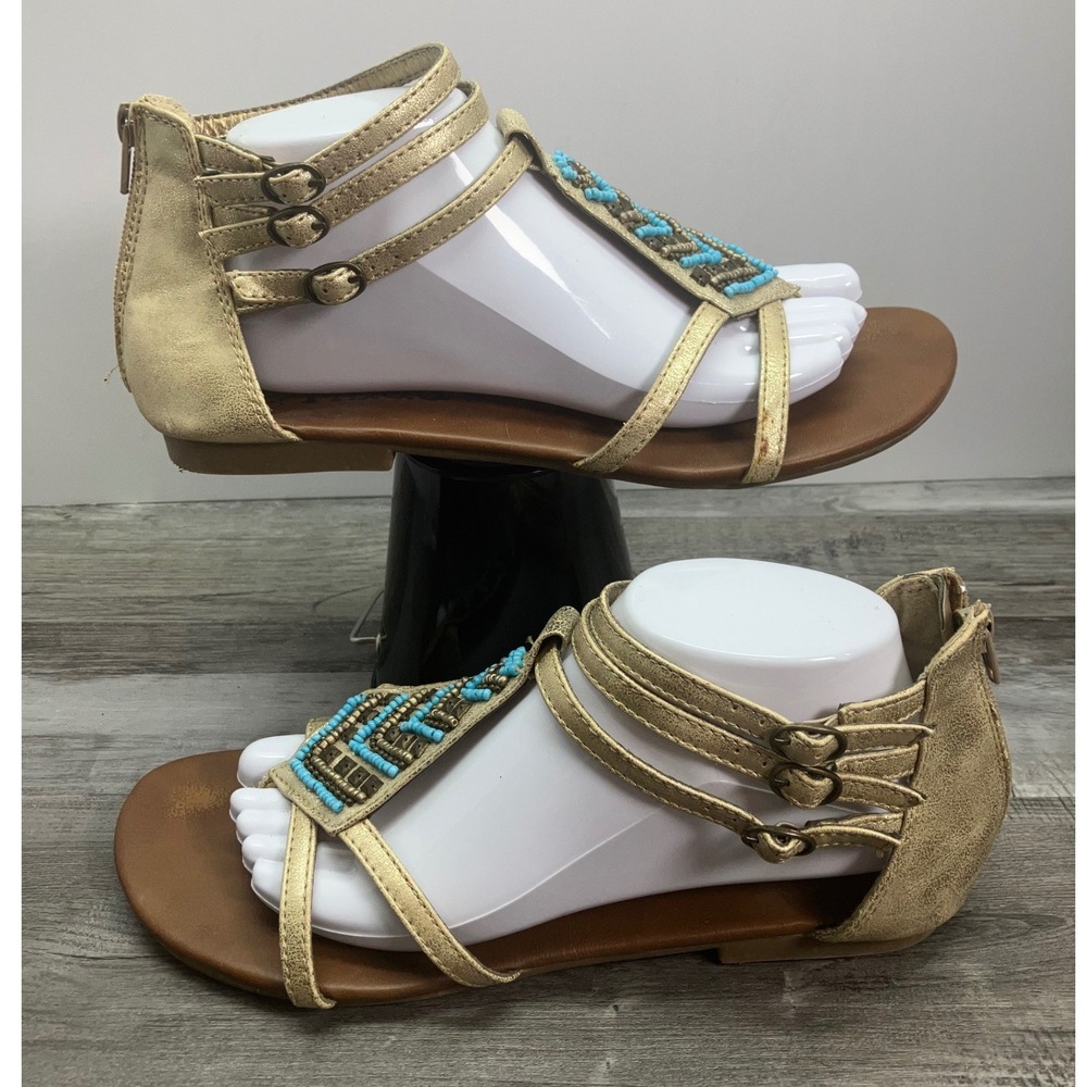 Mudd Carnival Gold Beaded Gladiator Sandals Womens 10 Turquoise Boho Flat